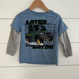 John Deere Boys Sz 2T Long Sleeve Later Gator Tee EUC Blue Gray Casual Comfort